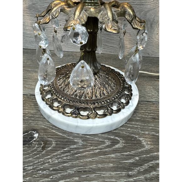 Vintage Borske Sklo Czech Glass Table Lamp with Brass Marble Base 14.5” Tall - Picture 7 of 13
